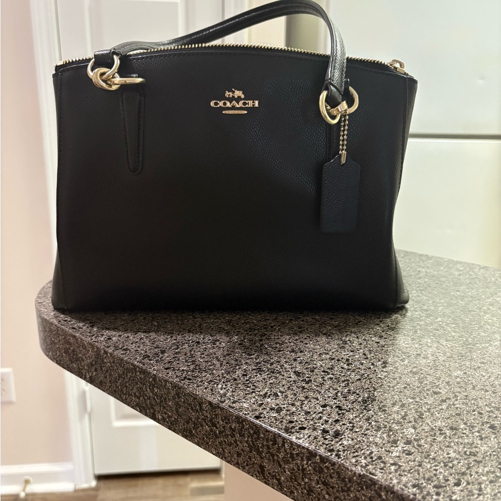 Coach Black and Gold Satchel with Chain-Link Handles